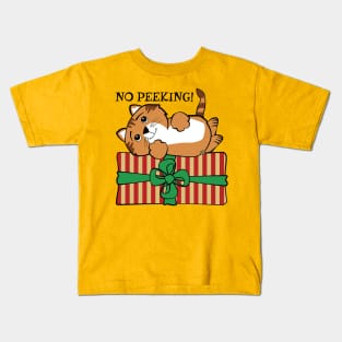 No Peeking Christmas Cat Kids T-Shirt